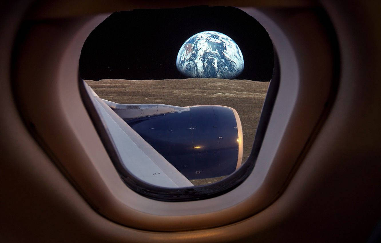 Plane Window, Earth, moon's surface, HD Desktop Wallpaper