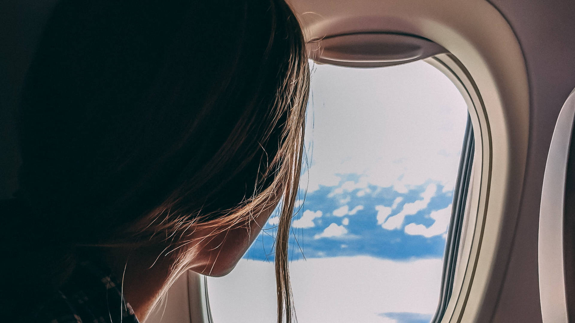 plane window, airplane window, bright blue sky, Full HD Desktop Wallpaper
