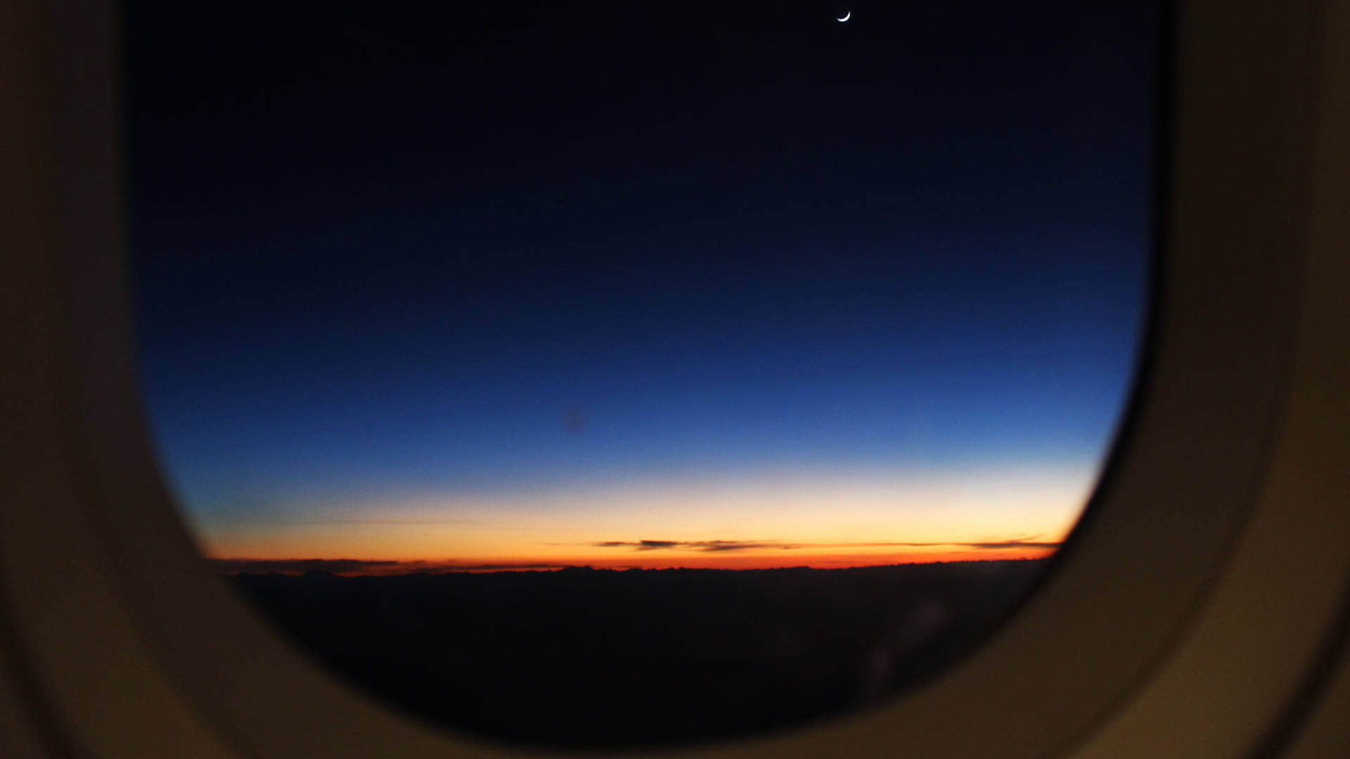 crescent moon, twilight sky, airplane window, Full HD Desktop Wallpaper