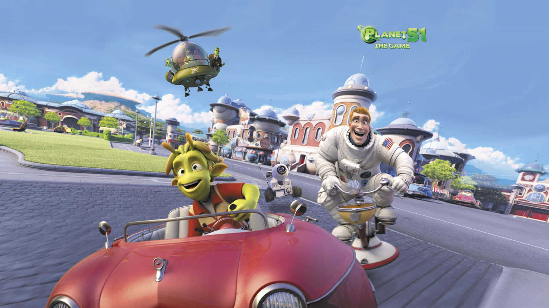 Planet 51, street racing, flying cars, Full HD Desktop Wallpaper