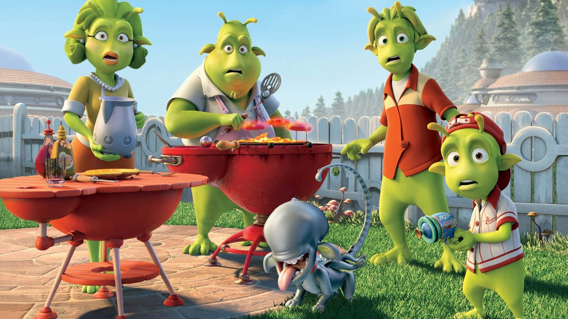 Planet 51, little green people, red barbecue grill, Full HD Desktop Wallpaper