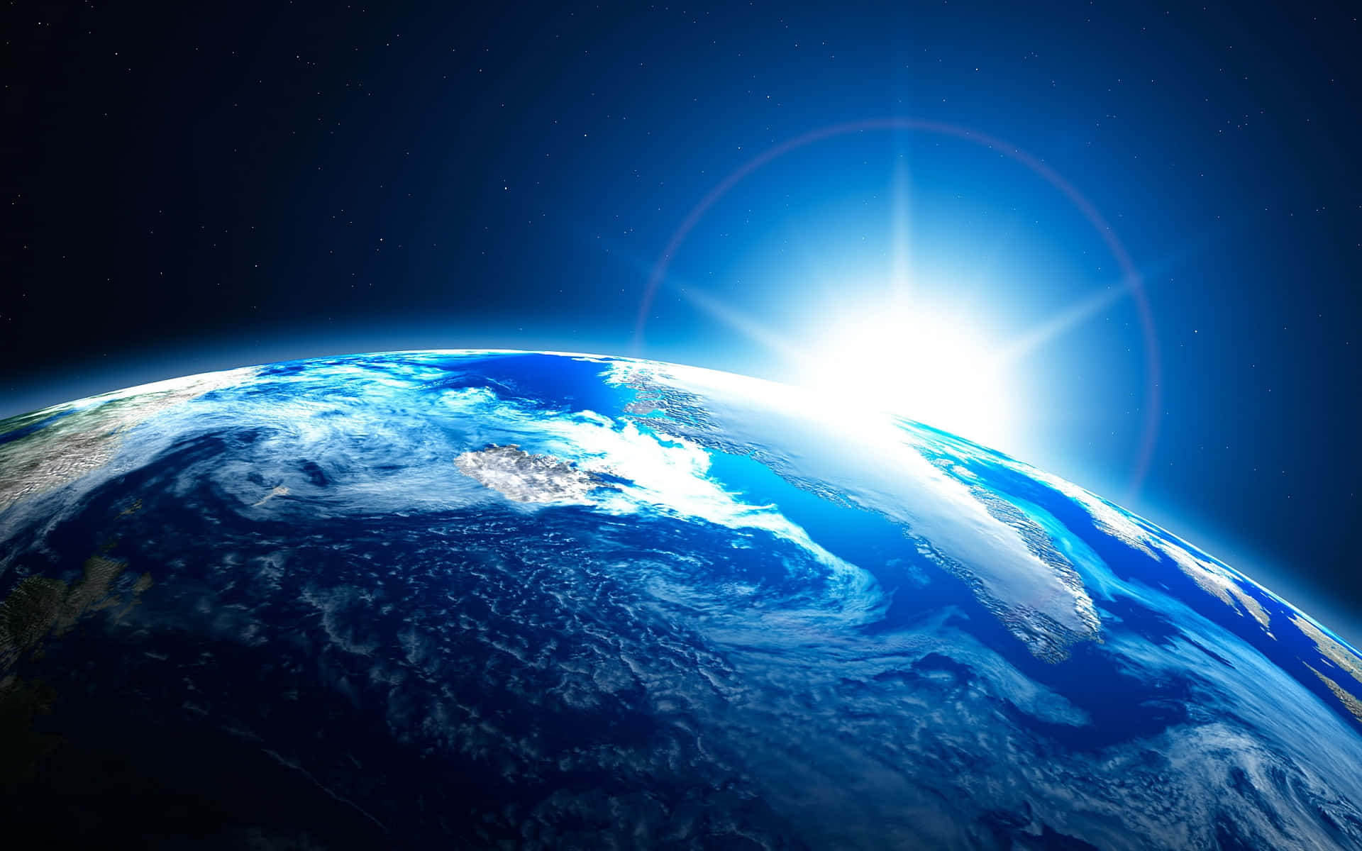 planet earth, sun rays, swirling blue oceans, Full HD Desktop Wallpaper