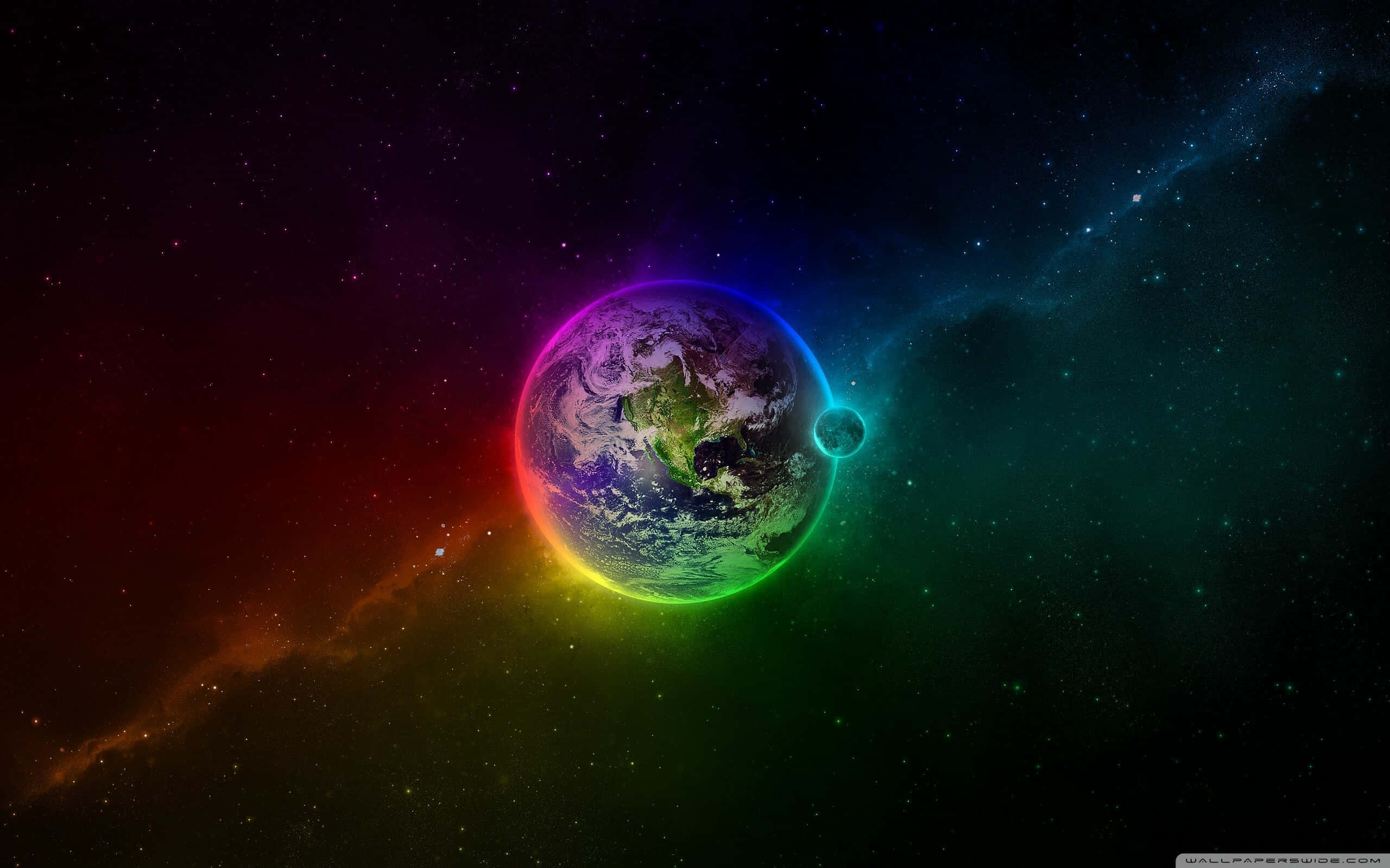 rainbow, Earth, starry cosmic backdrop, 2K Desktop Wallpaper