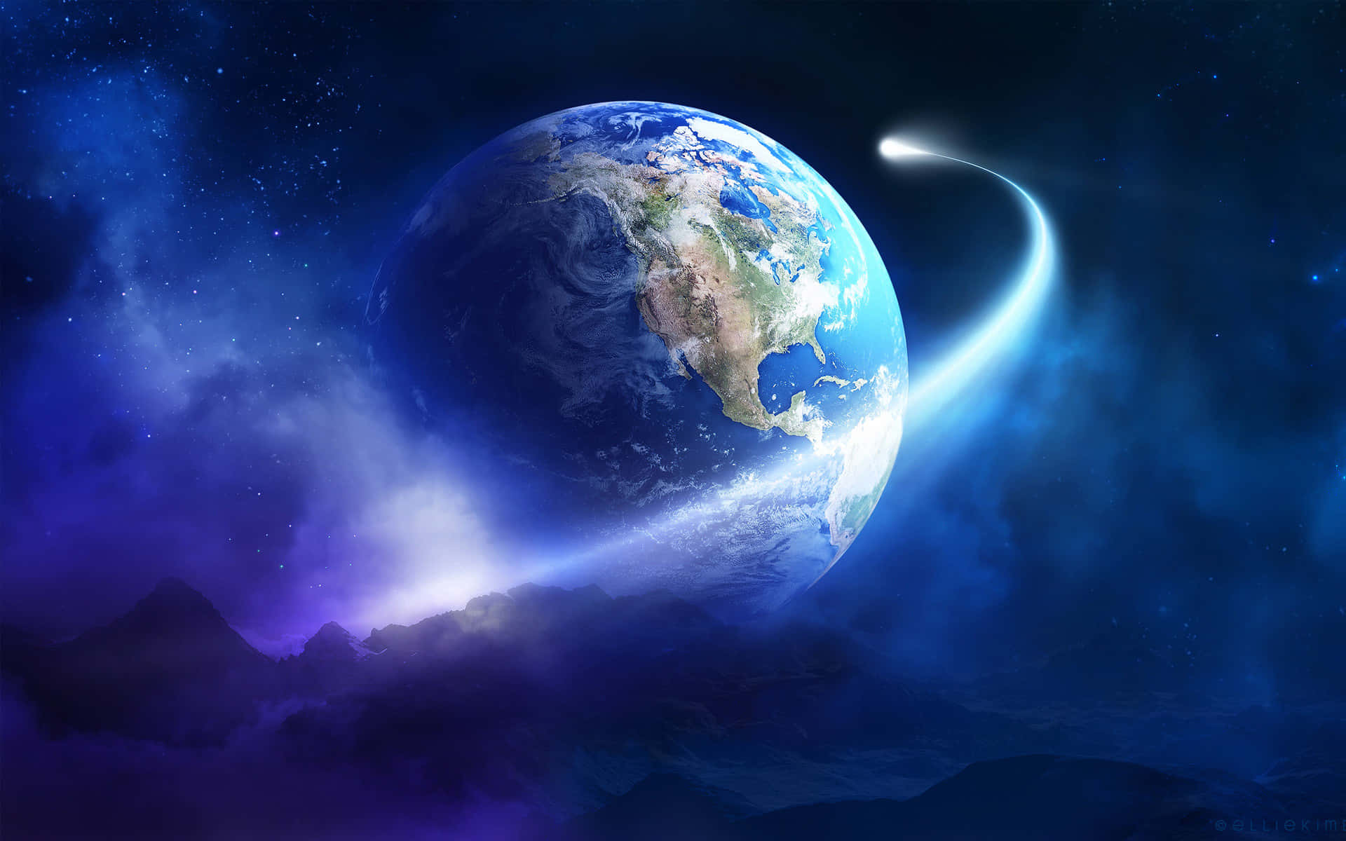 Earth, glowing blue, deep space, Full HD Desktop Wallpaper