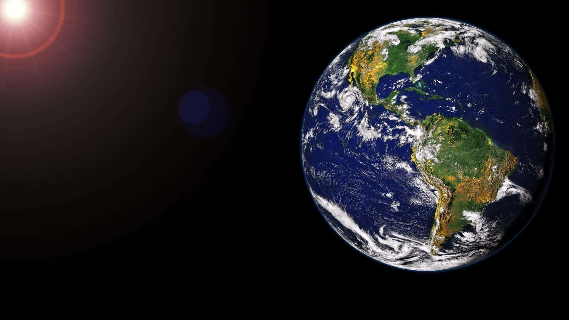 Planet Earth, blue oceans, green continents, Full HD Desktop Wallpaper