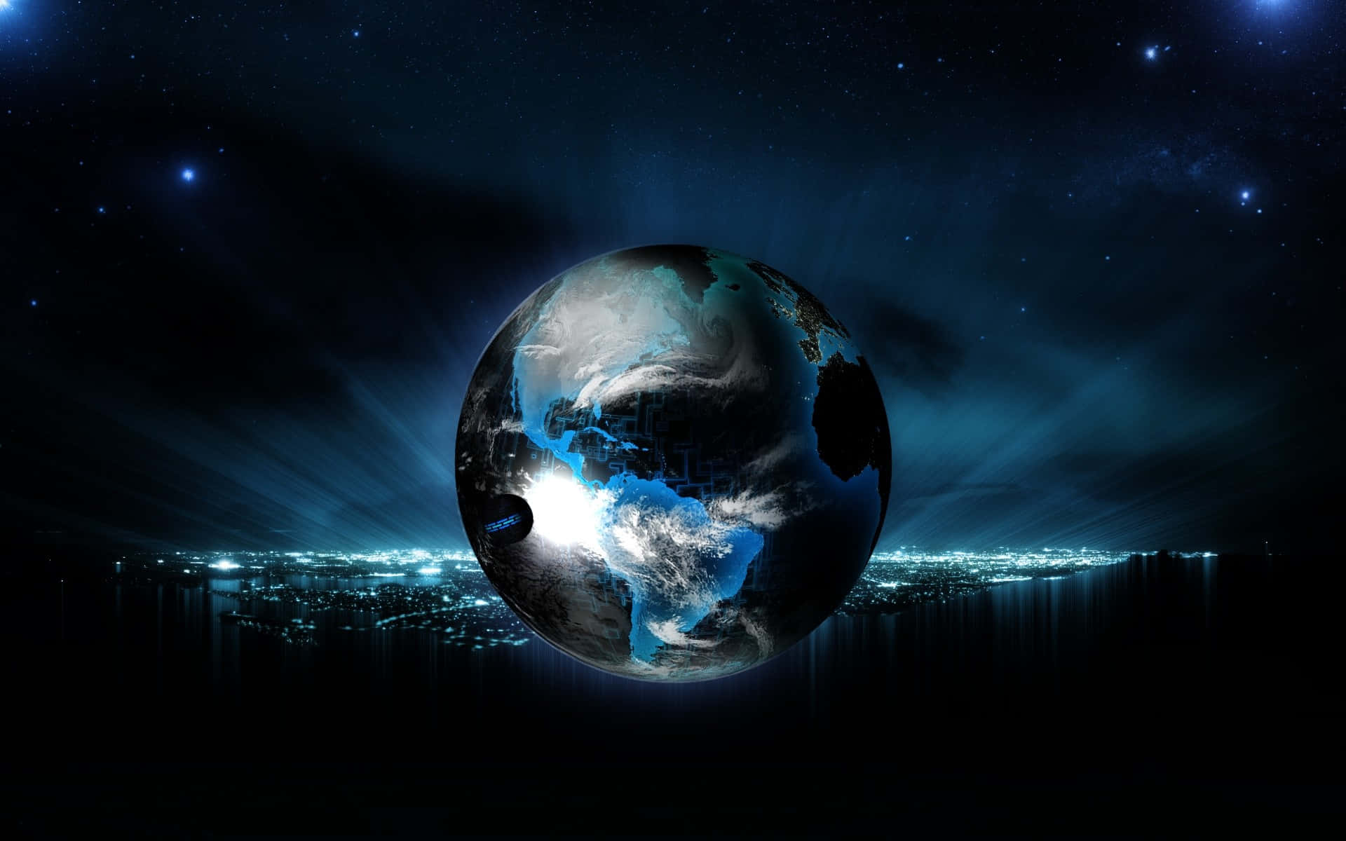 Planet Earth, blue Earth, cityscape at night, Full HD Desktop Wallpaper