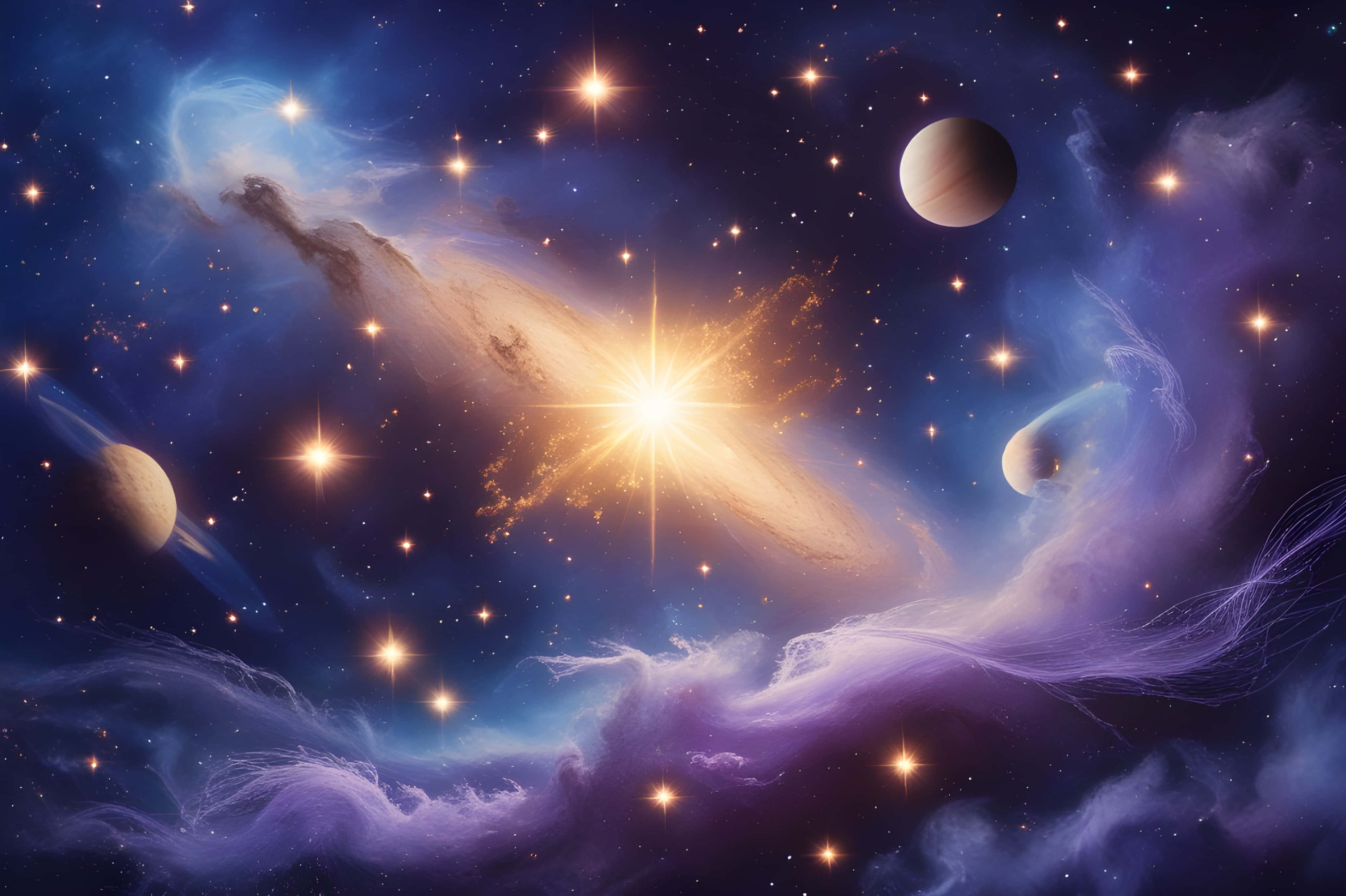 Galaxy planet, starburst, swirling cosmic clouds, 4K Desktop Wallpaper