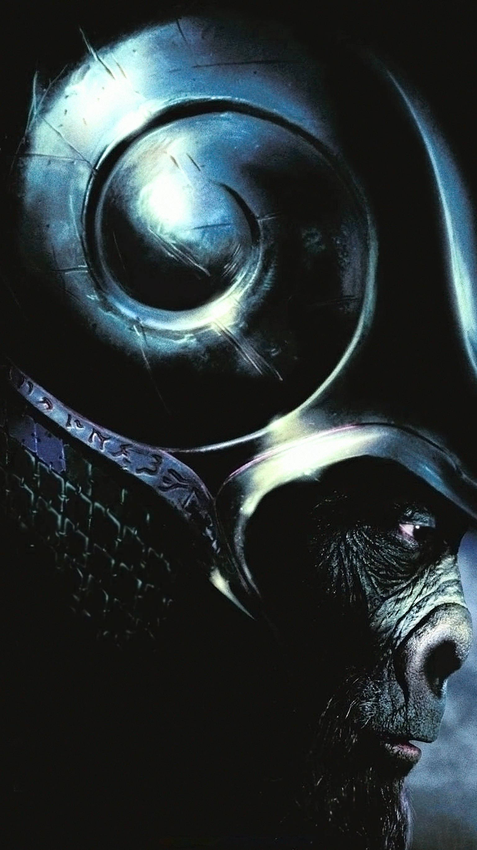 Planet of the Apes, gorilla, cracked metallic helmet, 2K Phone Wallpaper