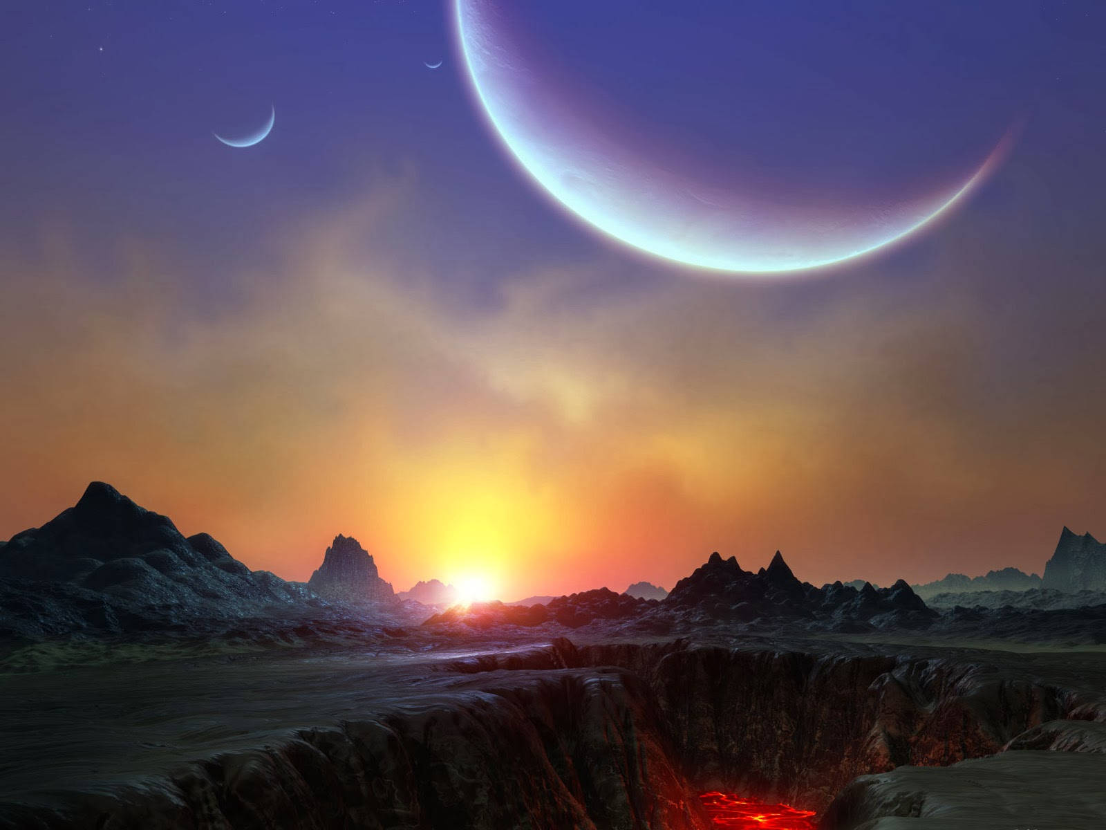 Planet Vegeta, red sun, lava lake, HD Desktop Wallpaper
