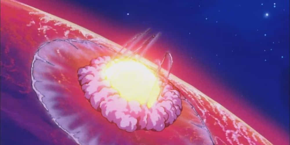 Planet Vegeta, red planet, bright yellow explosion, SD Desktop Wallpaper