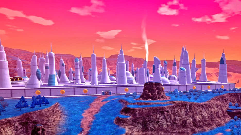 Planet Vegeta, futuristic white city, spire towers, SD Desktop Wallpaper