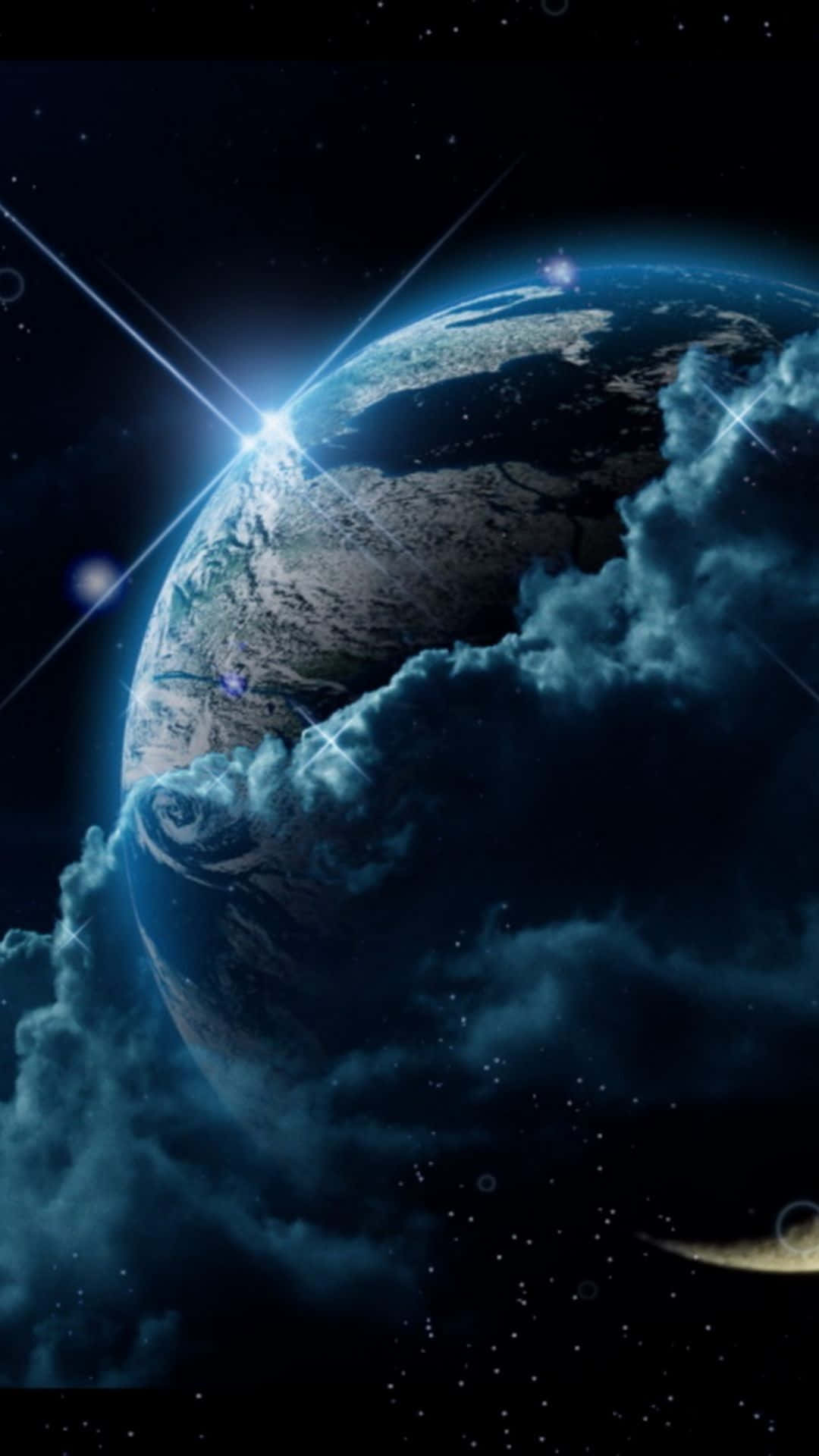 iPhone Earth, glowing clouds, starlight, Full HD Phone Wallpaper