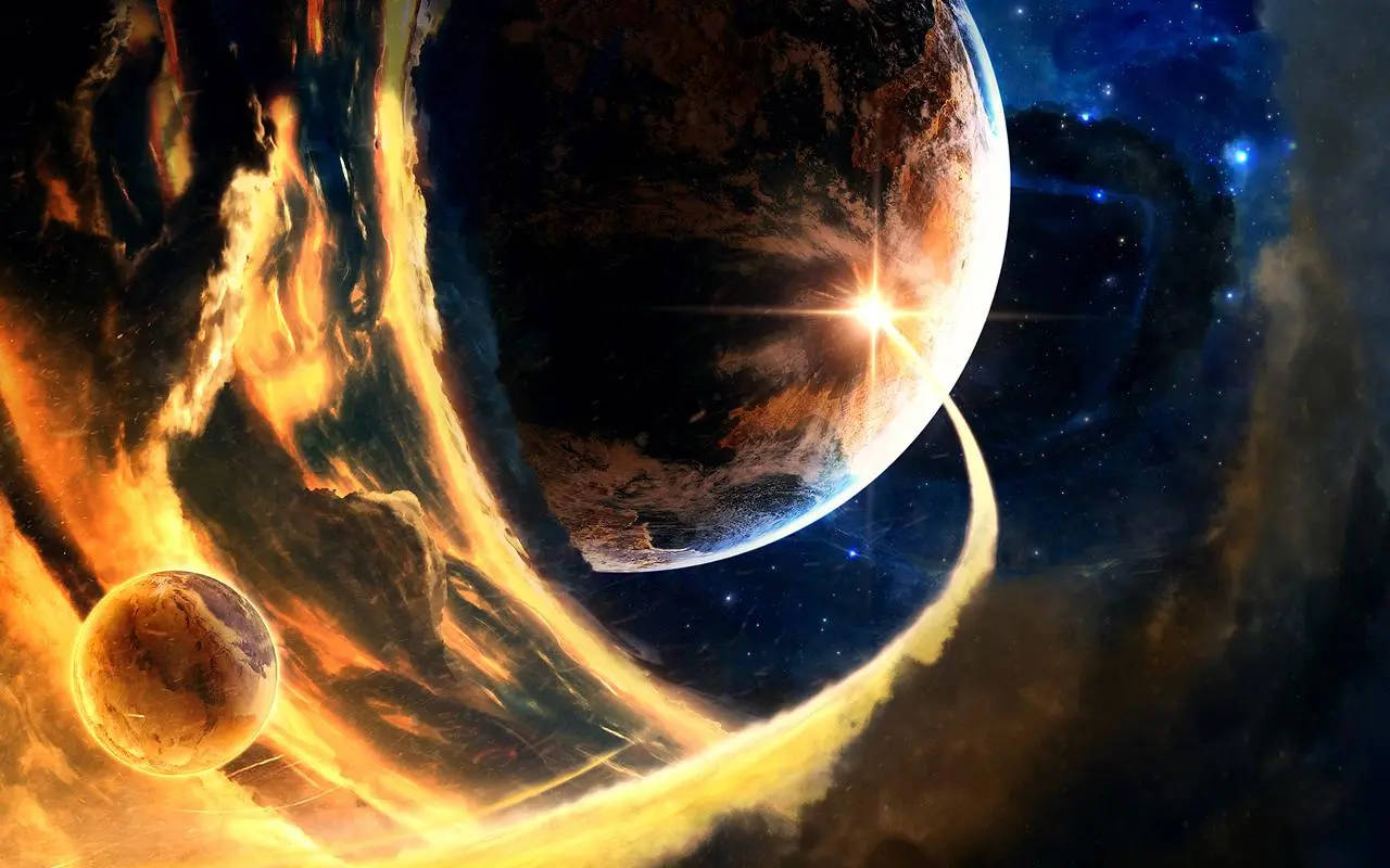 interactive solar flare, glowing planet, bright starburst, HD Desktop Wallpaper