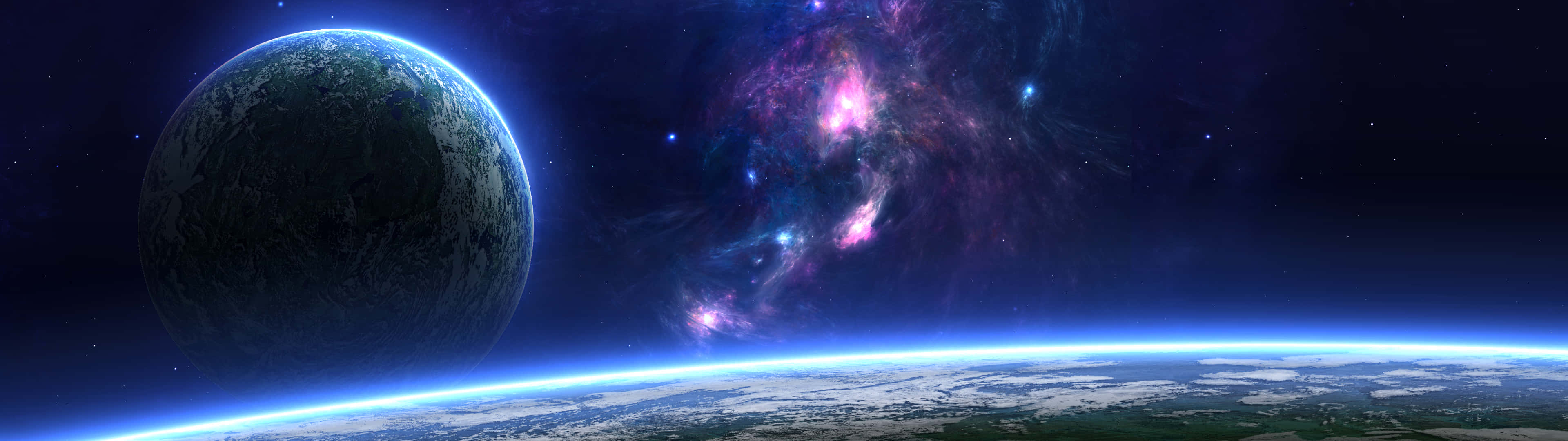 Ultra HD Dual Monitor, blue planet, swirling clouds, 4K Desktop Wallpaper