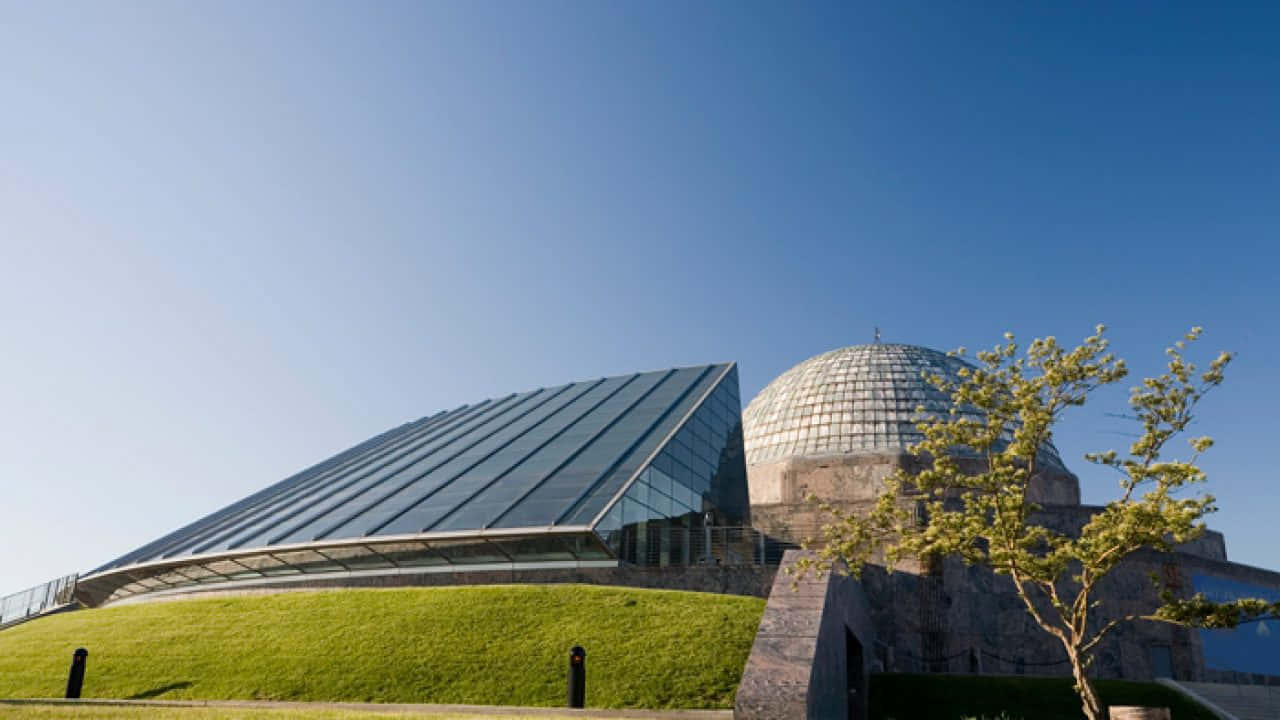 Planetarium, dome, glass and stone building, HD Desktop Wallpaper
