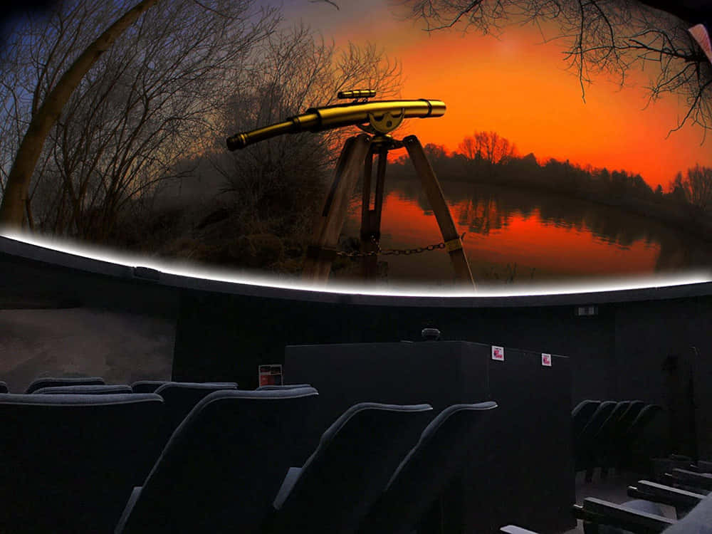 planetarium, golden telescope, tripod, SD Desktop Wallpaper