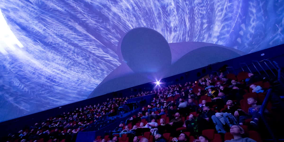 Planetarium, dome theater, swirling blue nebulae, SD Desktop Wallpaper