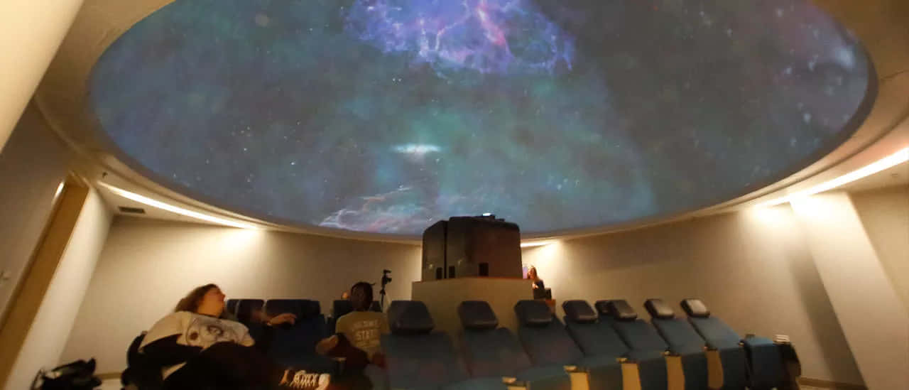 planetarium, starry nebula projections, blue chairs, HD Desktop Wallpaper