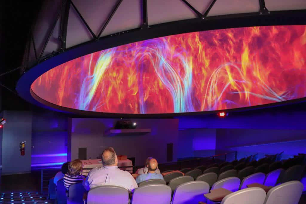 Planetarium, curved dome screen, cosmic fire display, SD Desktop Wallpaper