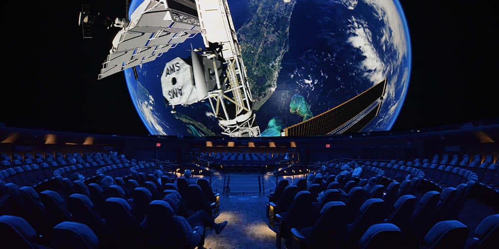 Planetarium, dome screen, satellite orbiting Earth, SD Desktop Wallpaper