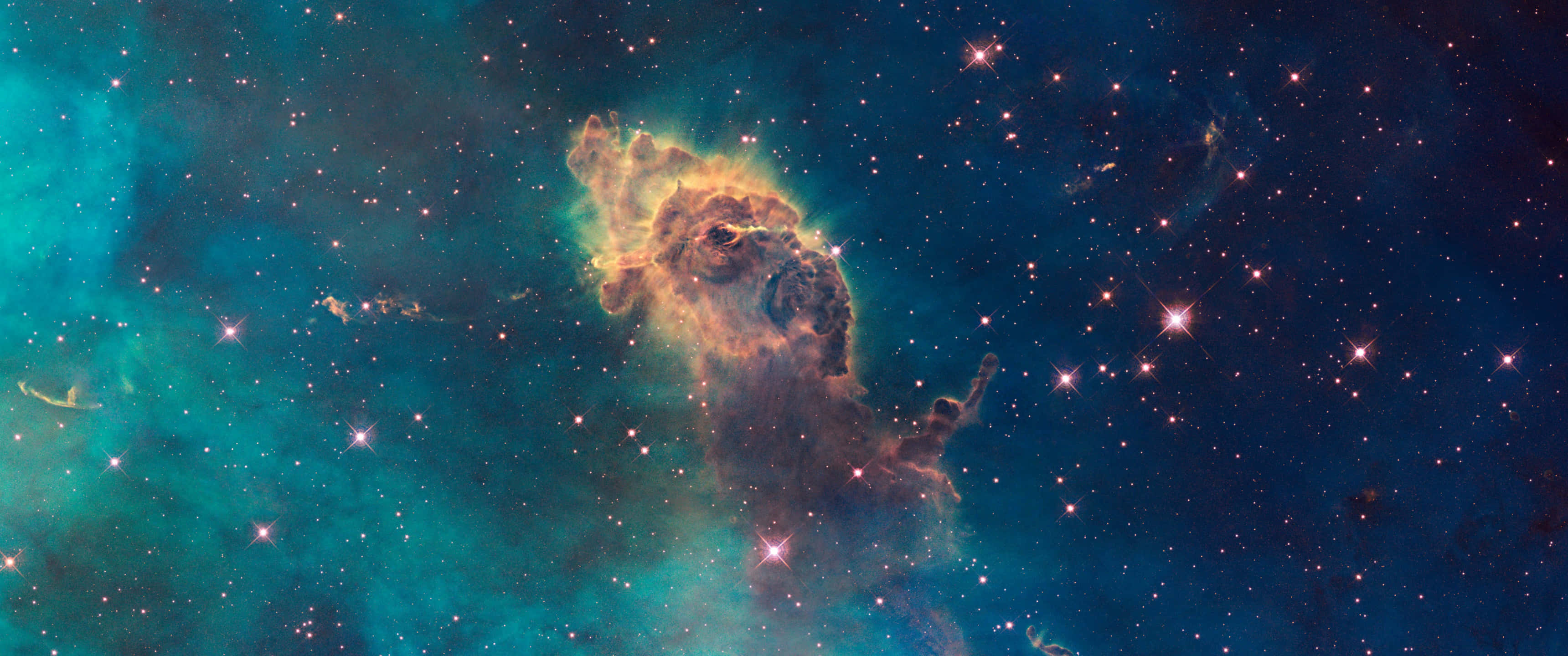 ultra wide 3440x1440, blue and green nebula, stars, 2K Desktop Wallpaper