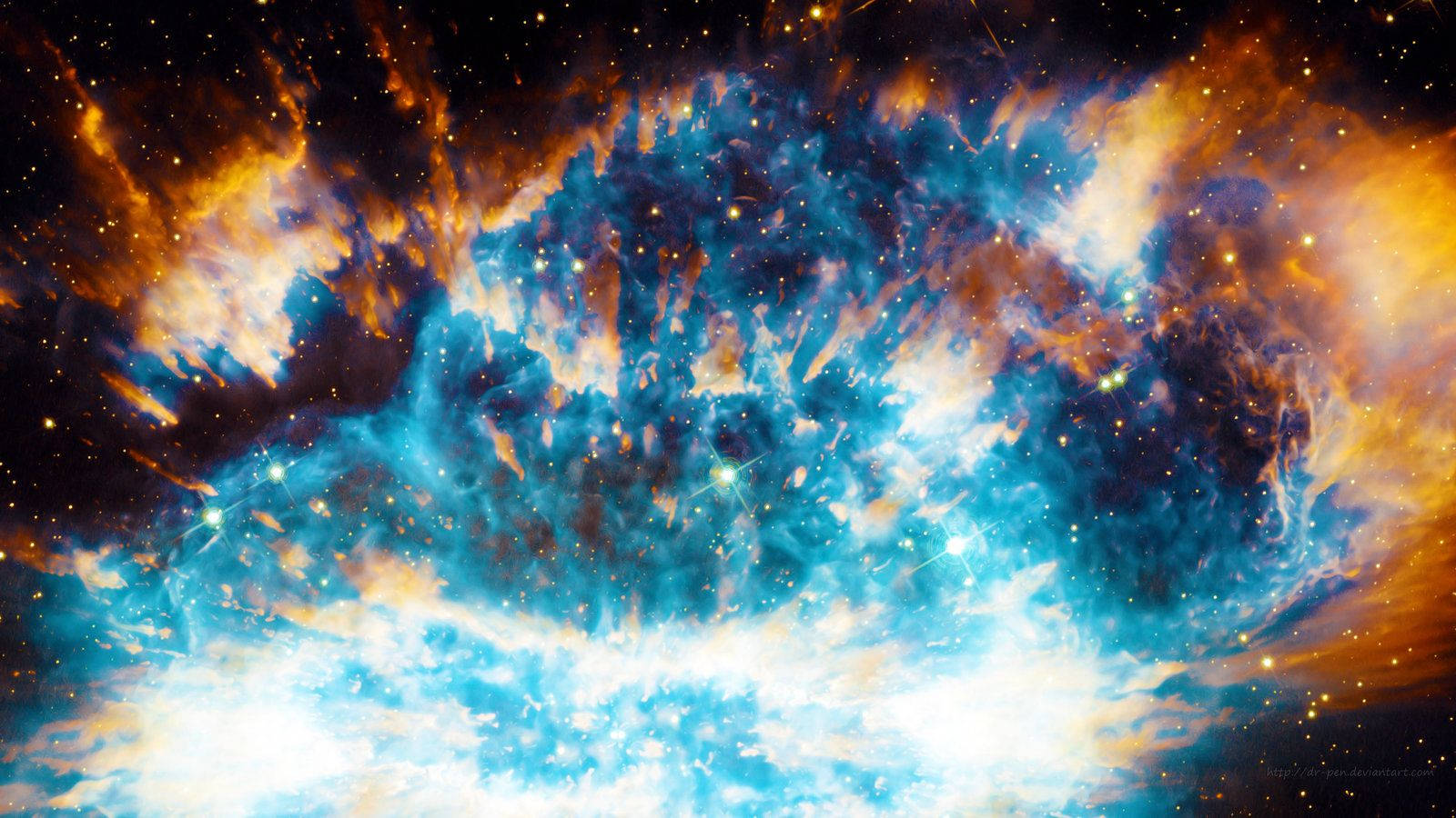 Stark Blue Nebula, blue, fiery orange, HD Desktop Wallpaper