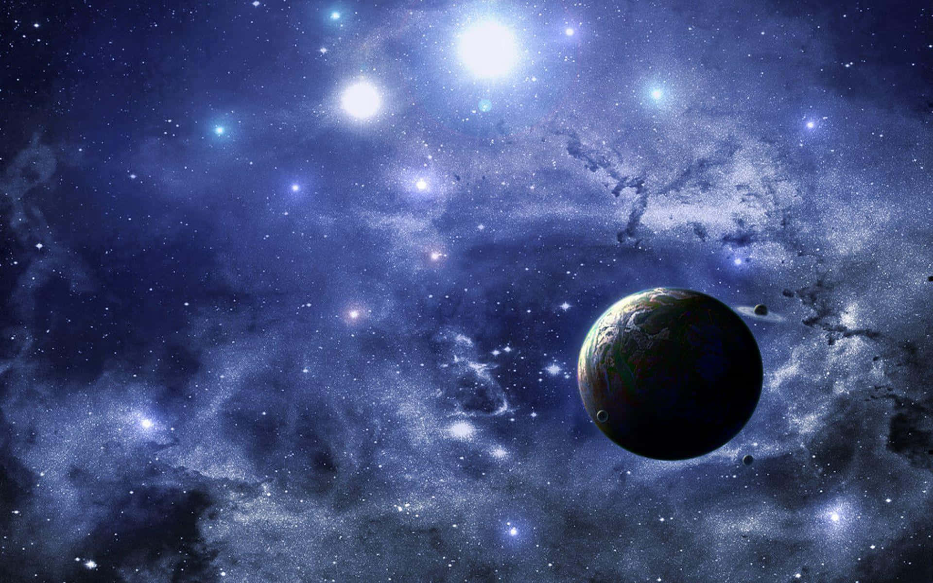 Earth, vibrant cosmic nebula, glowing stars, Full HD Desktop Wallpaper