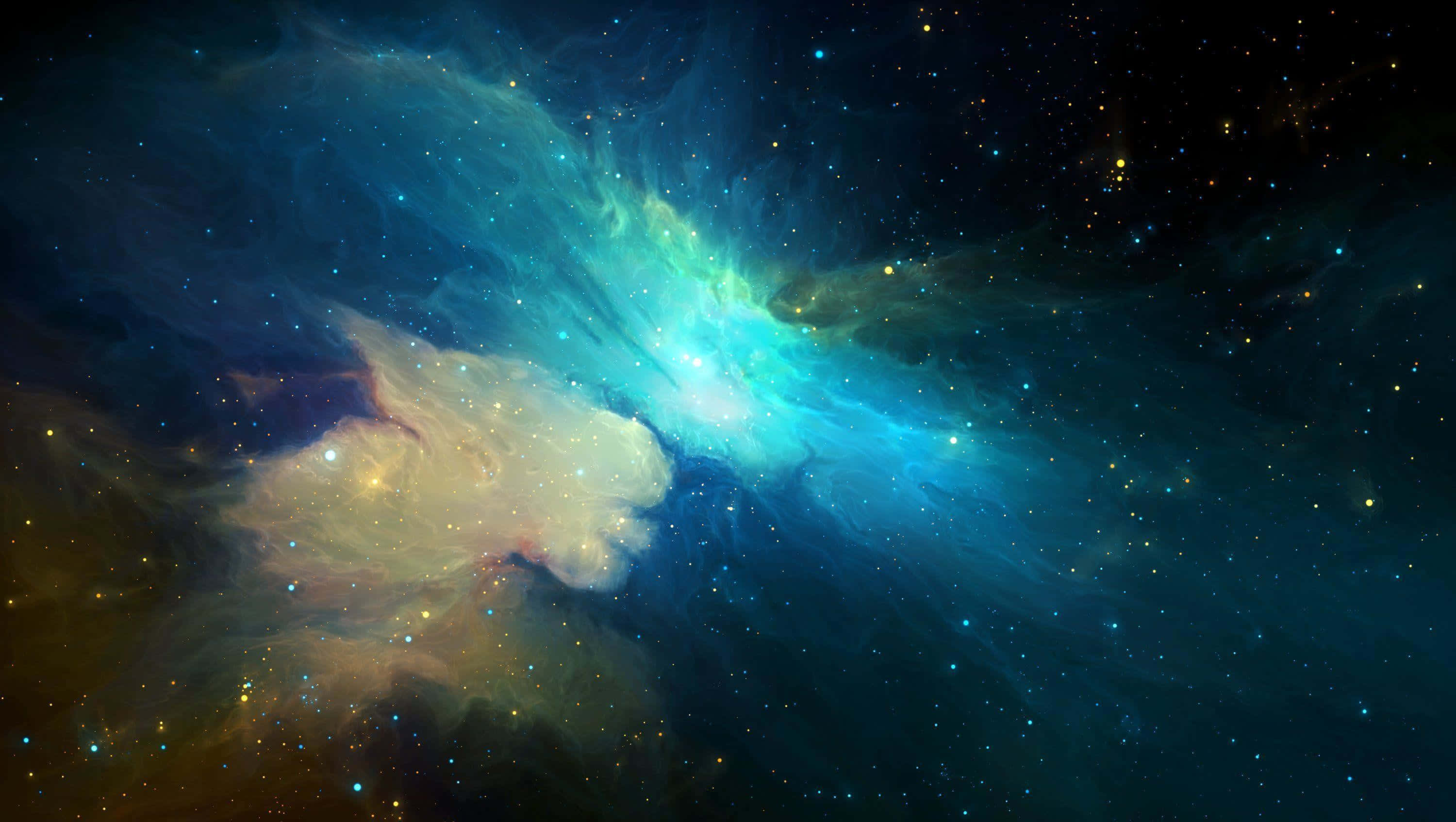 Planetary Nebula, turquoise, gold, 2K Desktop Wallpaper