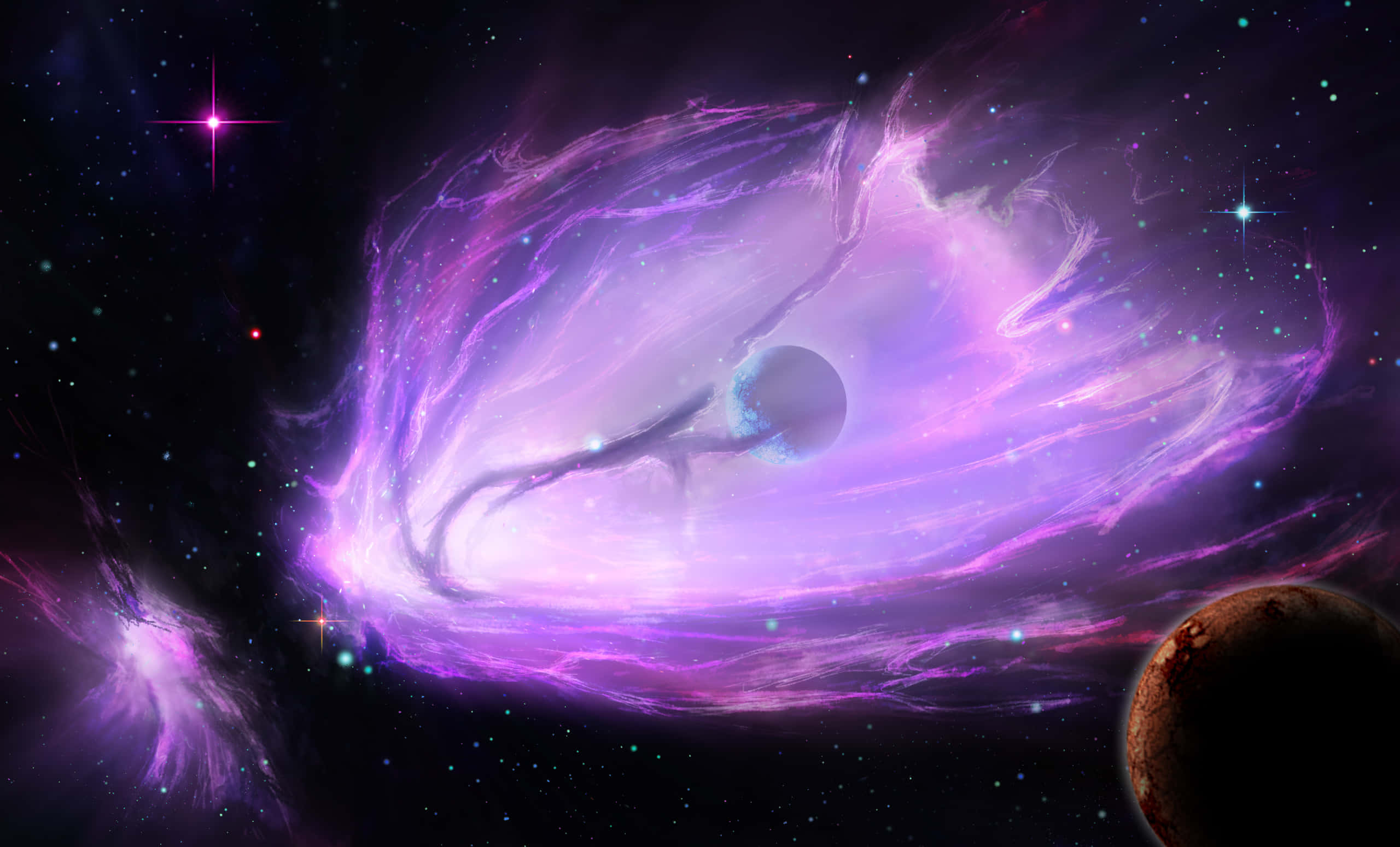 Planetary Nebula, vibrant purple, pink hues, 2K Desktop Wallpaper