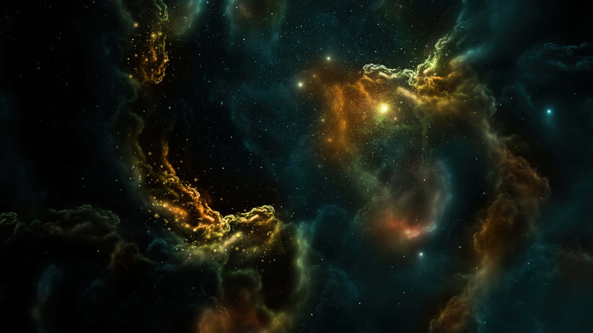 cosmic nebula, glowing orange, teal clouds, Full HD Desktop Wallpaper