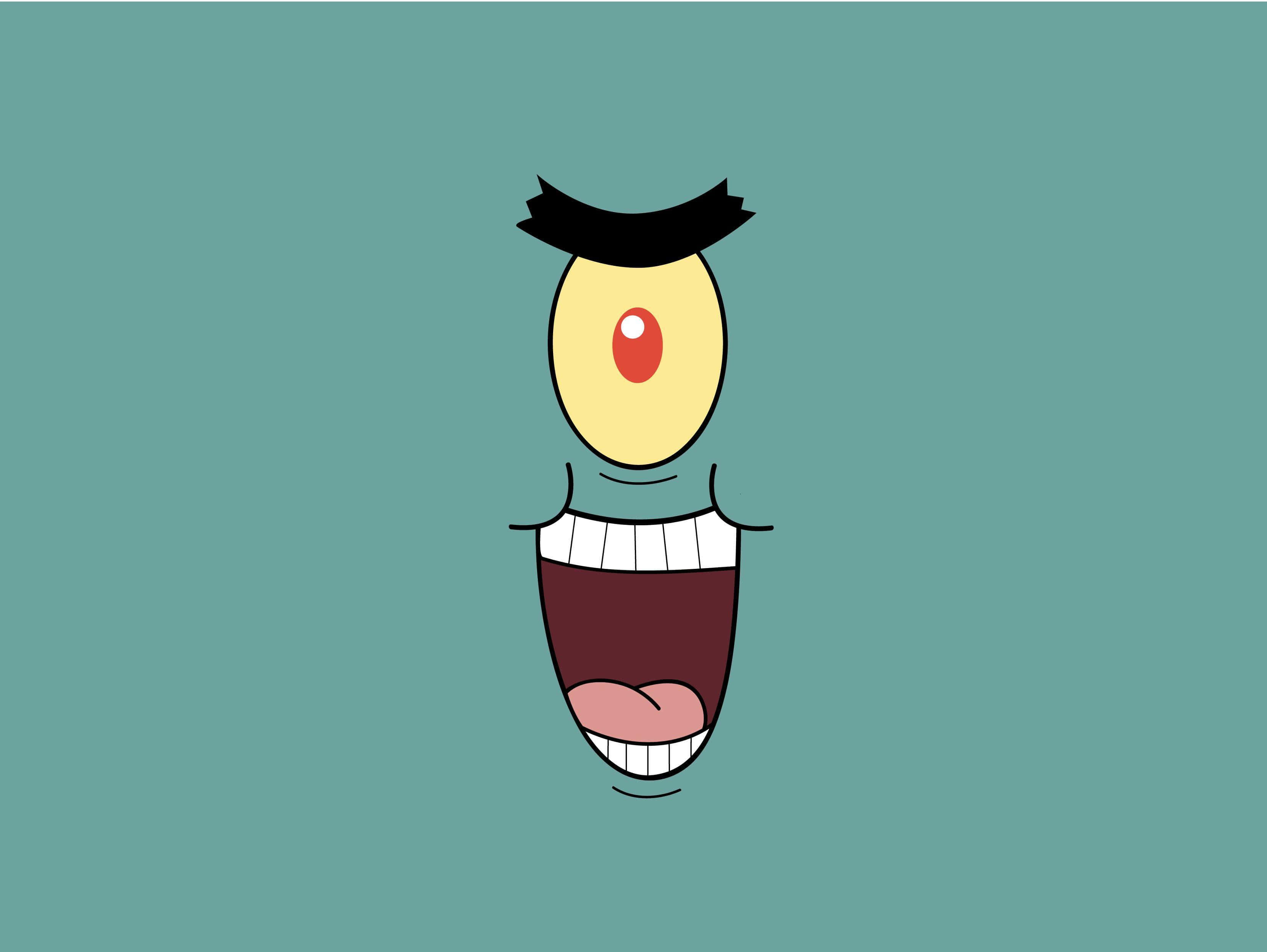 plankton, teal background, one eye, 2K Desktop Wallpaper