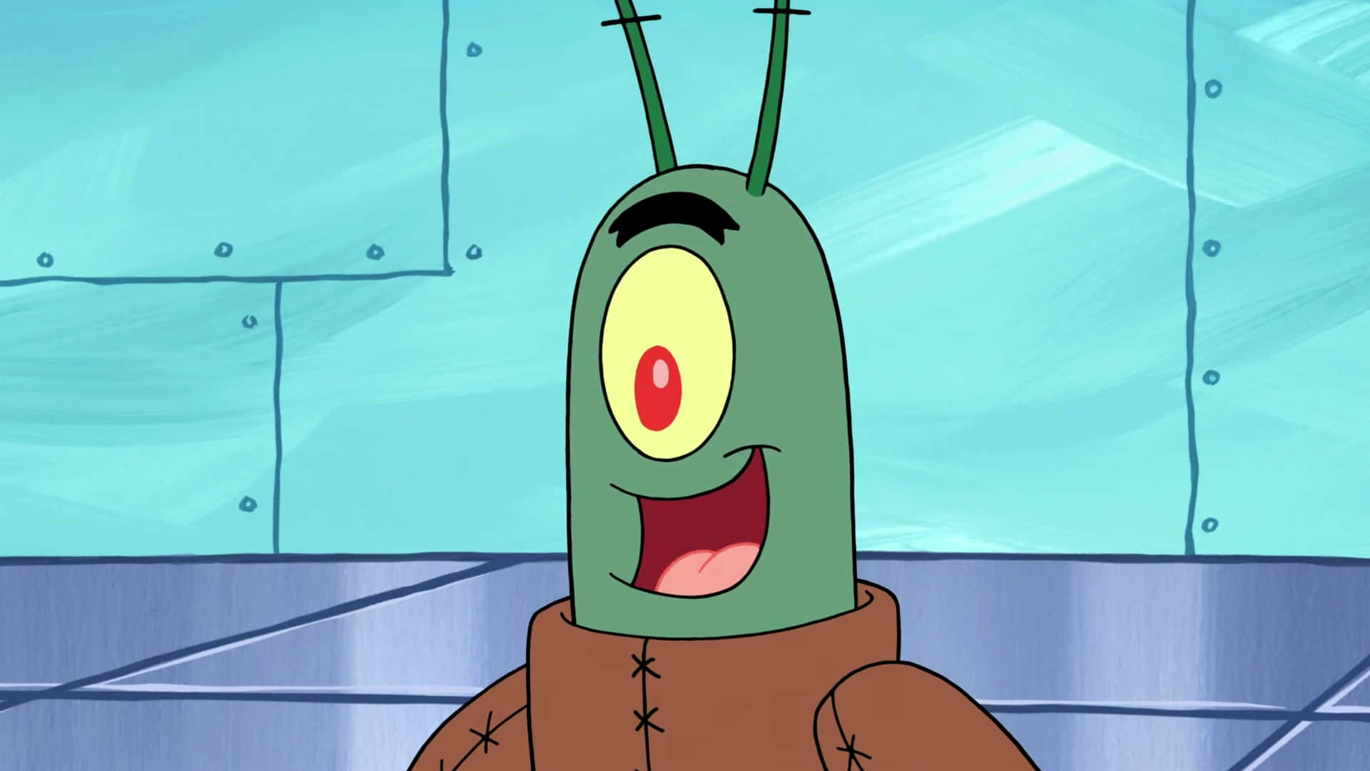 Plankton, green cartoon character, one large eye, Full HD Desktop Wallpaper