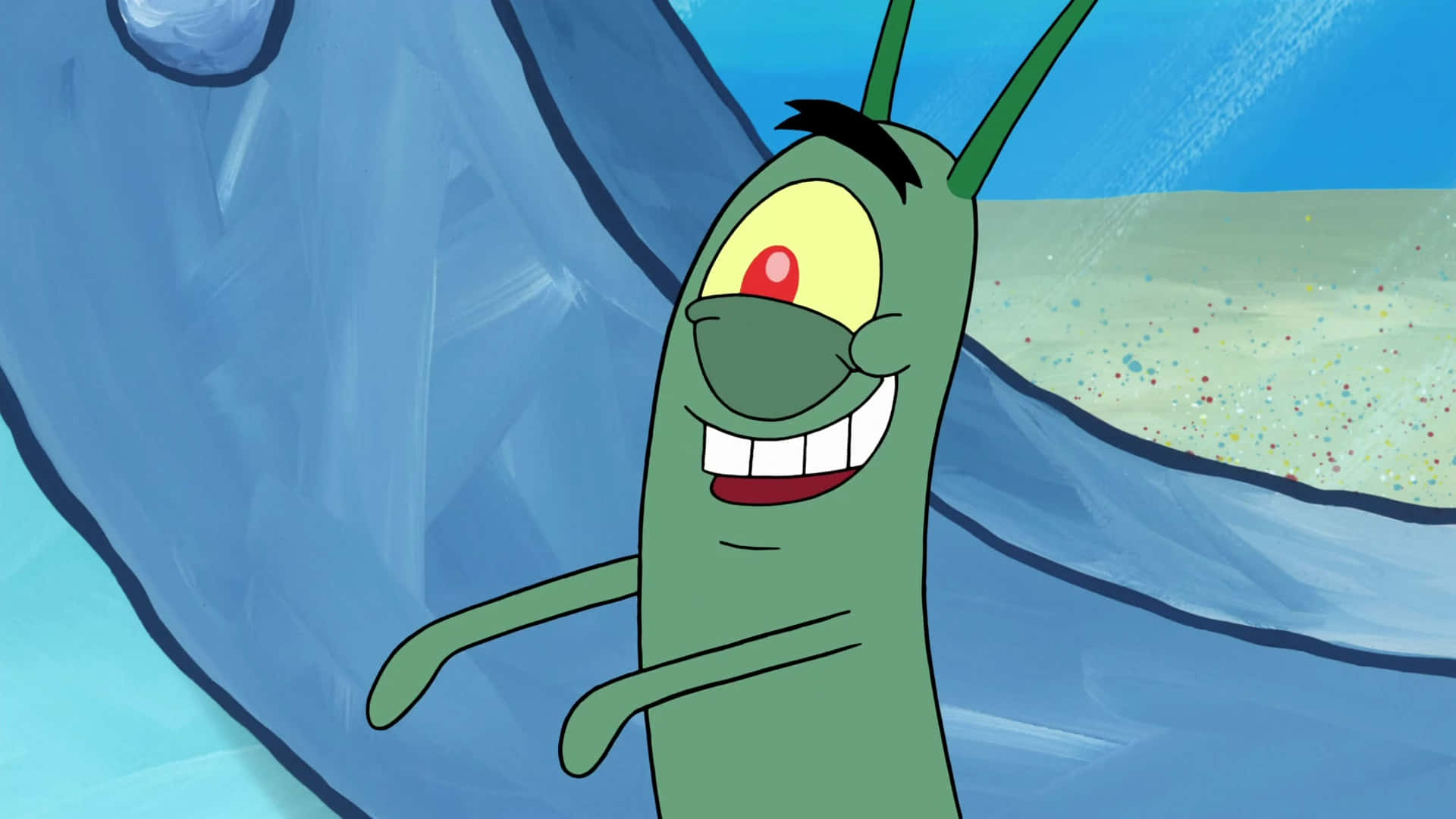 Plankton, green cartoon character, one eye, Full HD Desktop Wallpaper