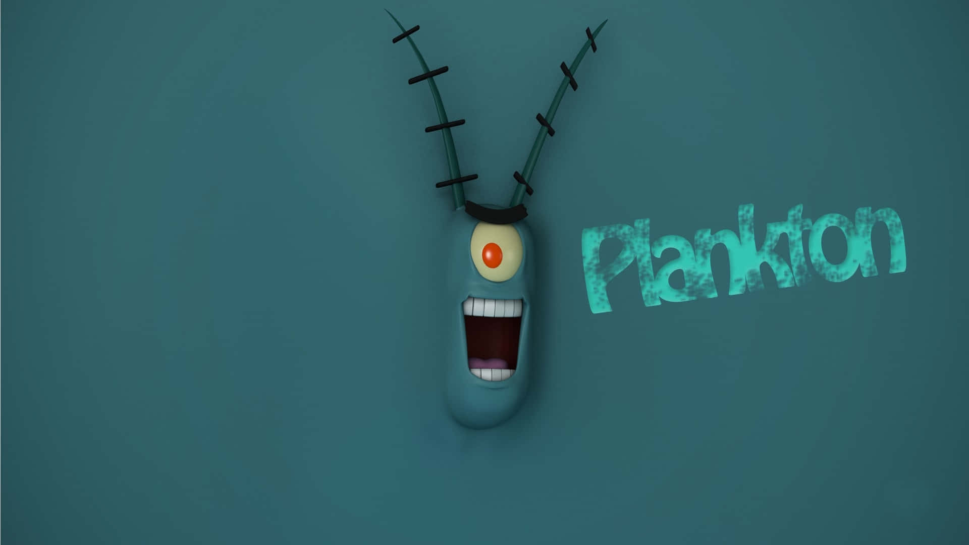 Plankton, teal background, cartoonish blue character, Full HD Desktop Wallpaper