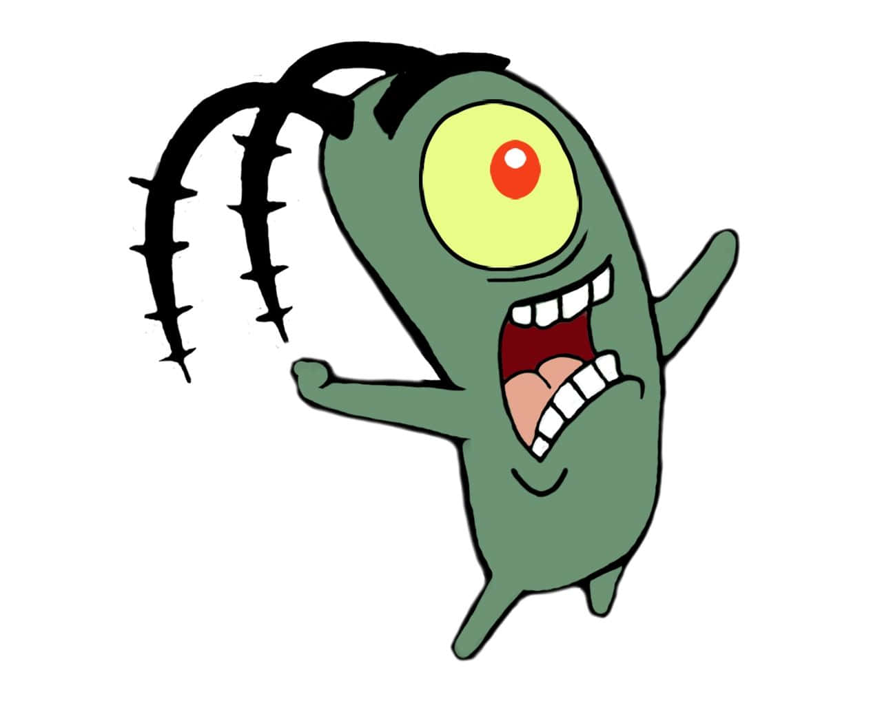 Plankton, green one-eyed creature, spiky black tentacles, HD Desktop Wallpaper
