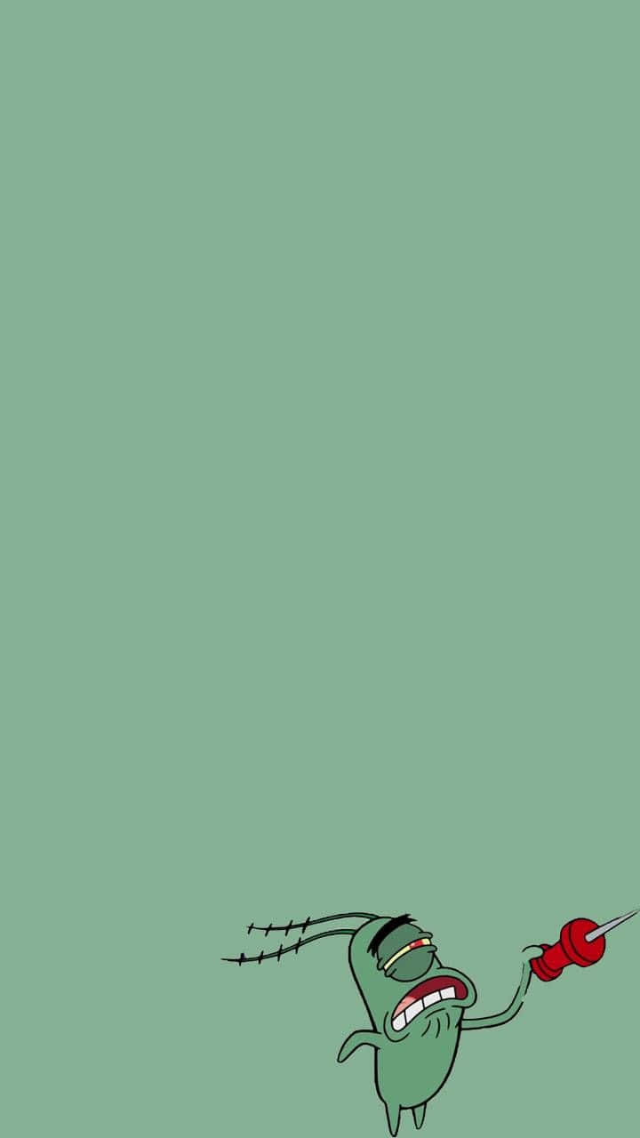 Plankton, teal background, cartoon green character, HD Phone Wallpaper