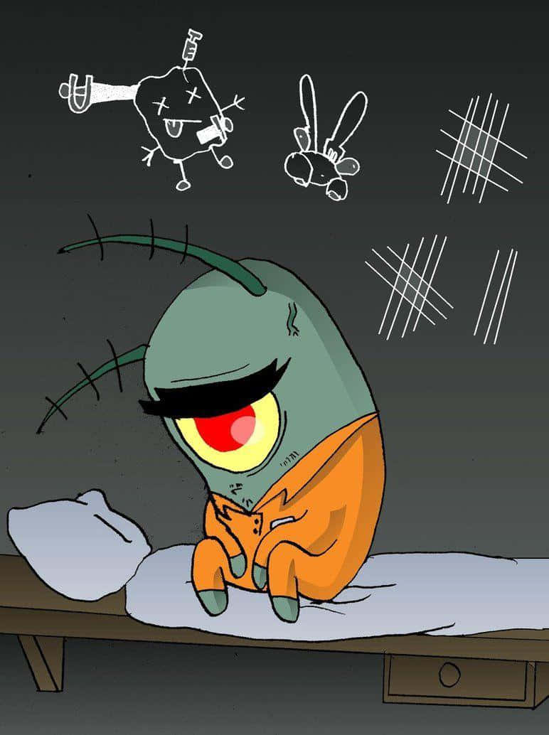 plankton, green cartoon character, glowing eye, SD Phone Wallpaper