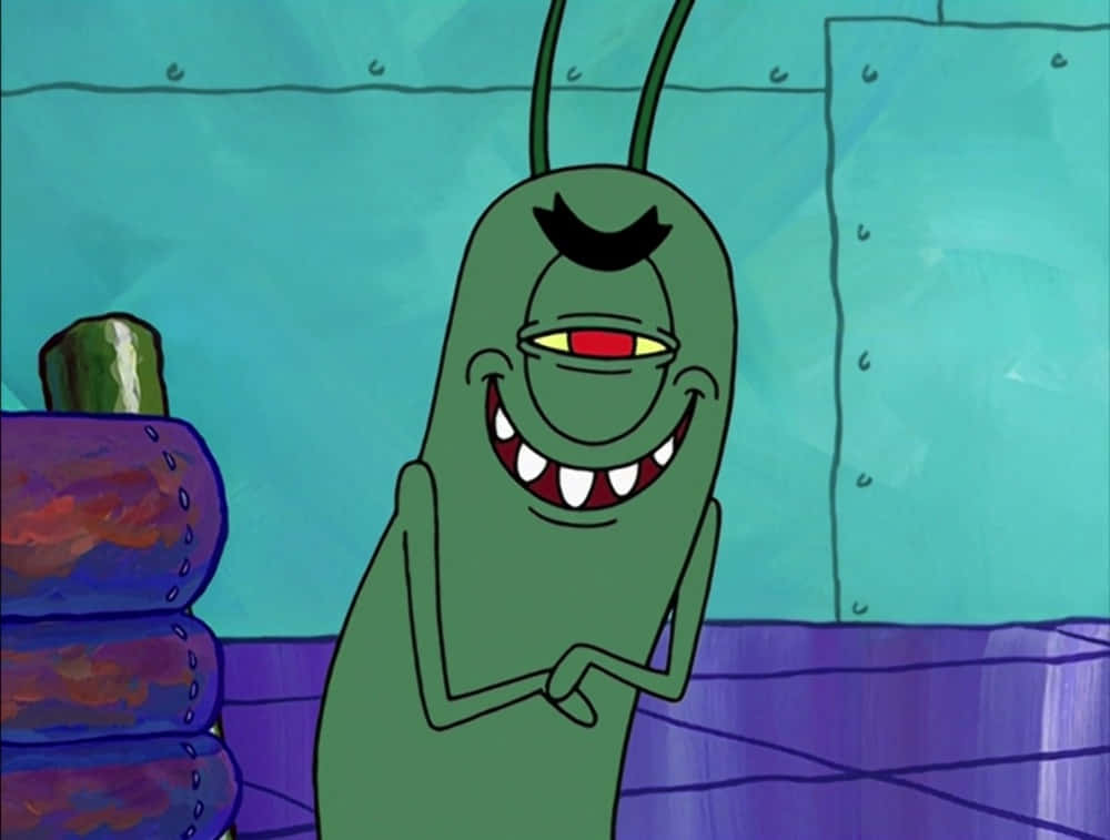 plankton, green cartoon character, one eye, SD Desktop Wallpaper