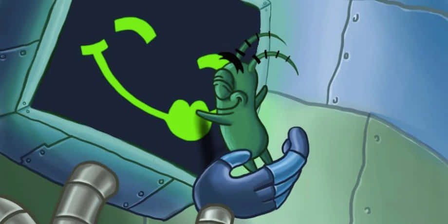 Plankton, green cartoon alien, antennae, SD Desktop Wallpaper