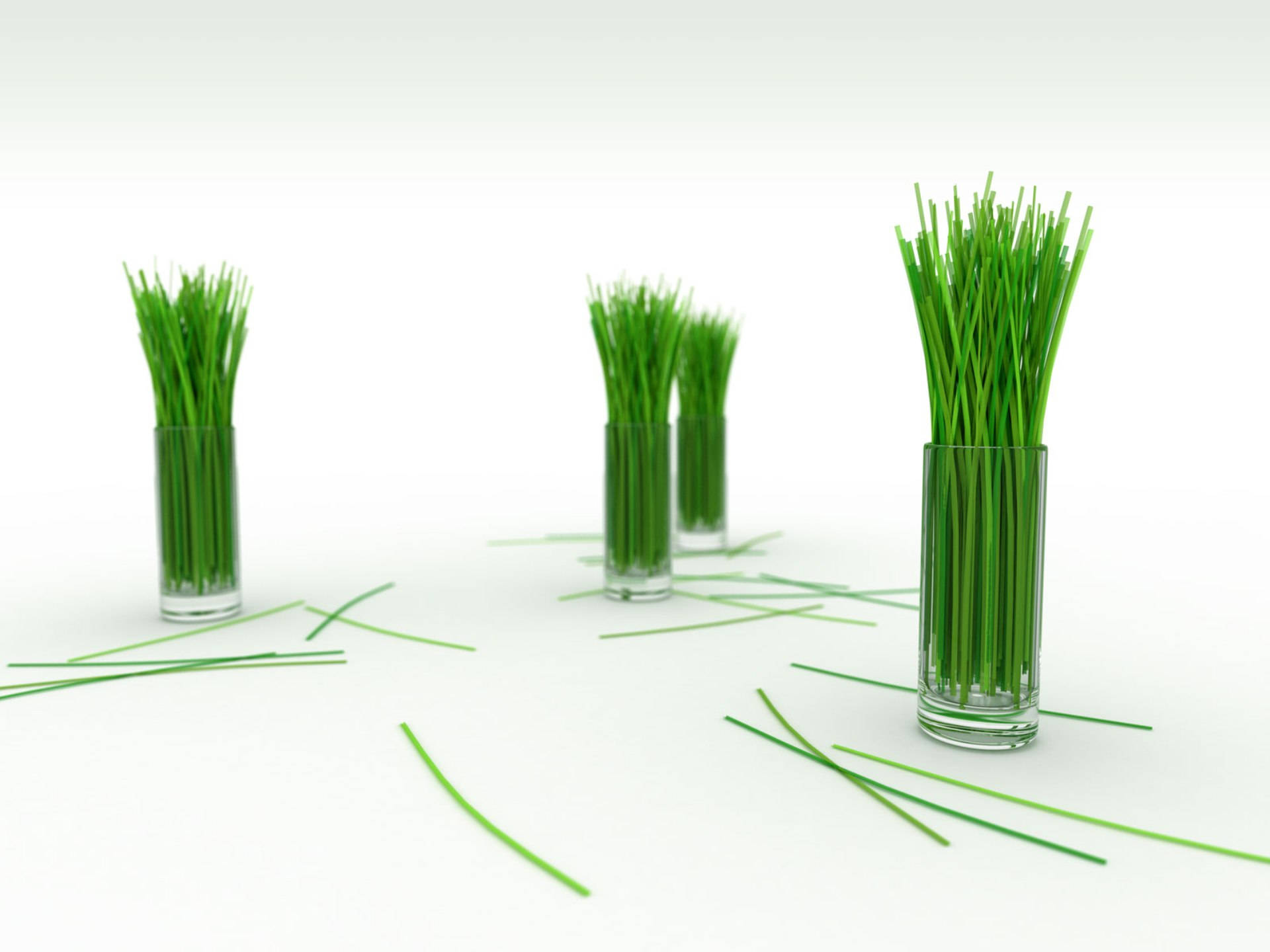 4K Nature Lemongrass, glass vases, vibrant green grass blades, Full HD Desktop Wallpaper