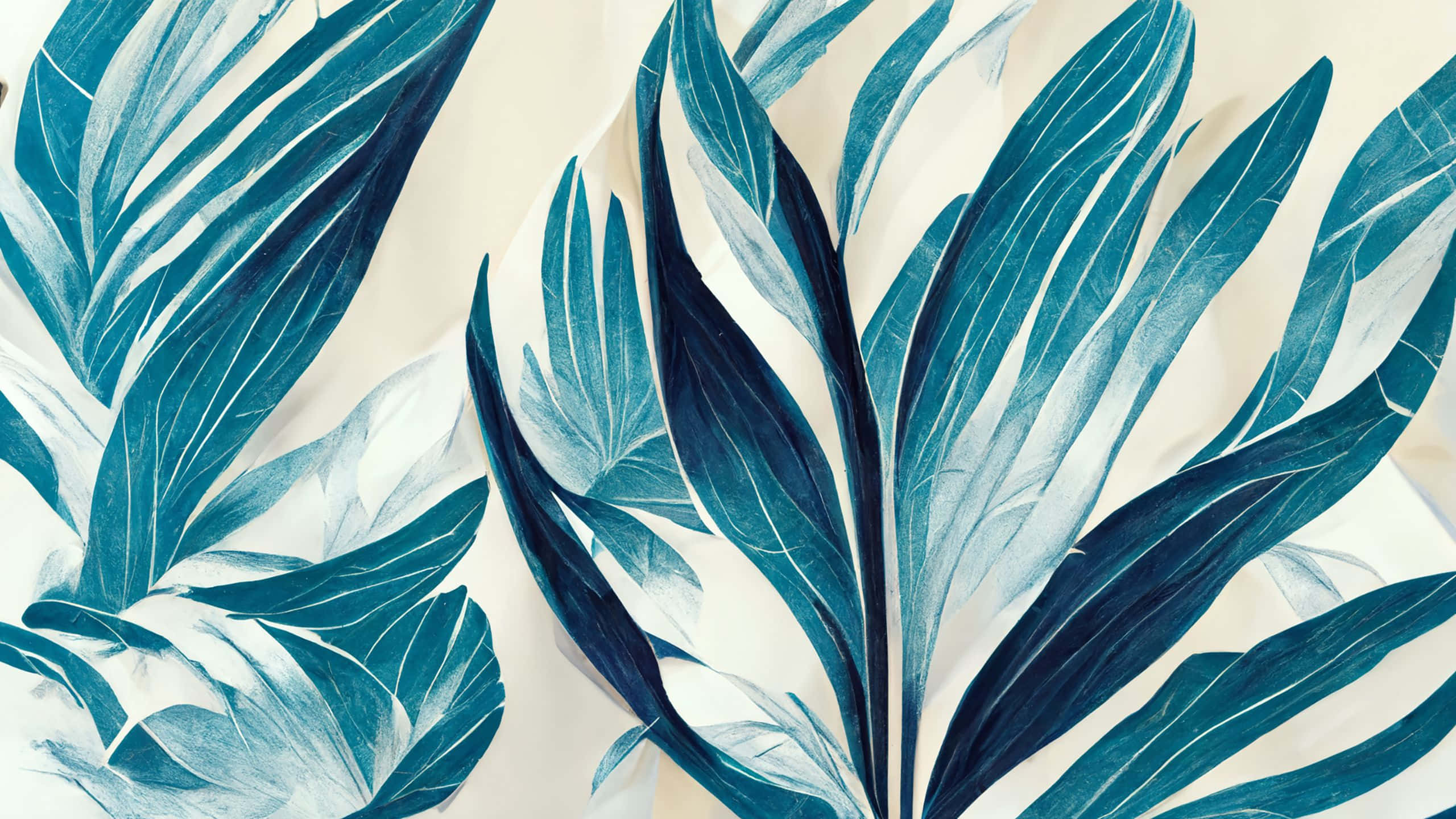 plant aesthetic desktop, blue tropical leaves, white veins, 2K Desktop Wallpaper