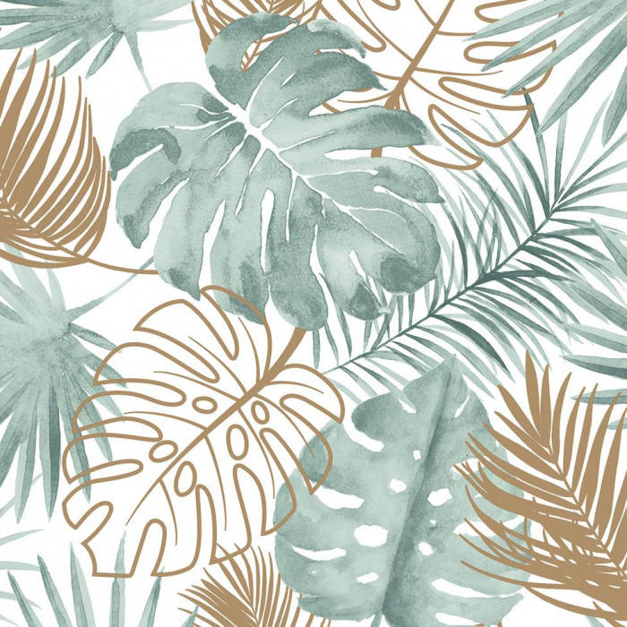 watercolor leaves, teal, gold, SD Desktop Wallpaper