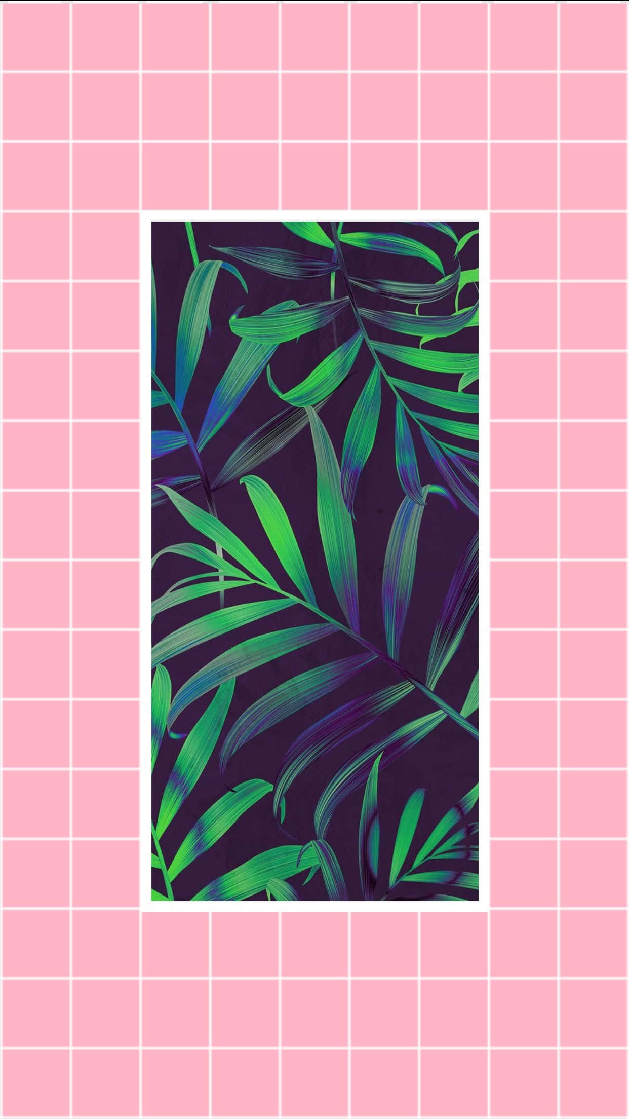 neon green, palm leaves, dark purple background, Full HD Phone Wallpaper