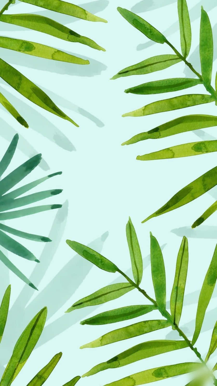 watercolor tropical leaves, blue background, tropical palm leaves, HD Phone Wallpaper