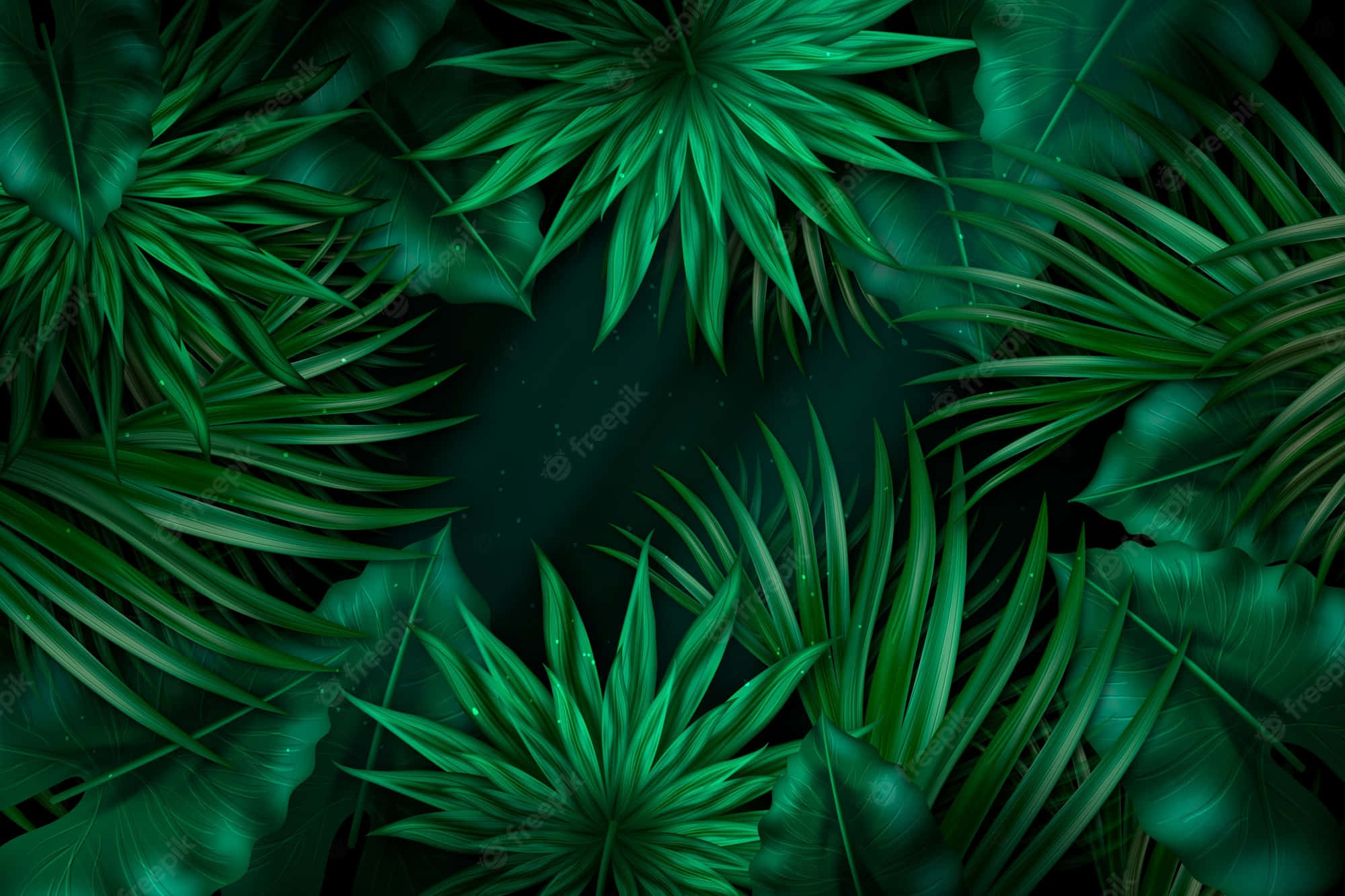 aesthetic palm leaves, emerald tropical leaves, lush circular frame, Full HD Desktop Wallpaper