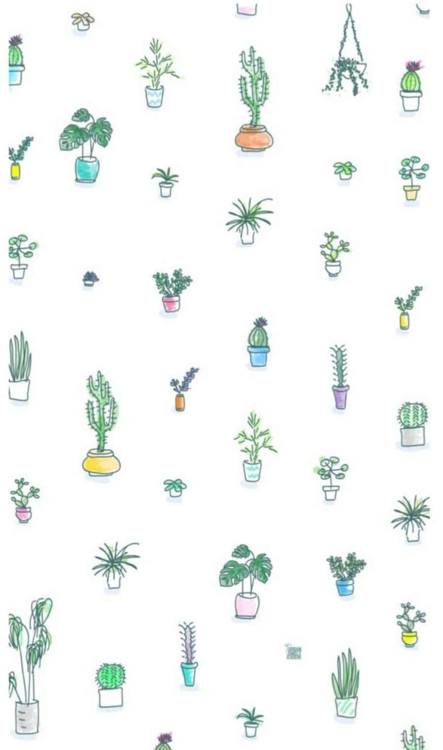 Plant Aesthetic Phone, hand-drawn potted plants, pastel pots, HD Phone Wallpaper