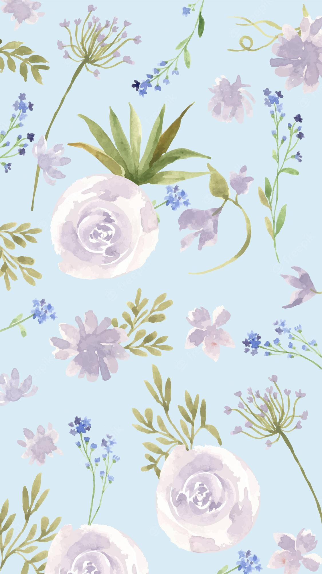 floral light blue phone, lavender, green, Full HD Phone Wallpaper