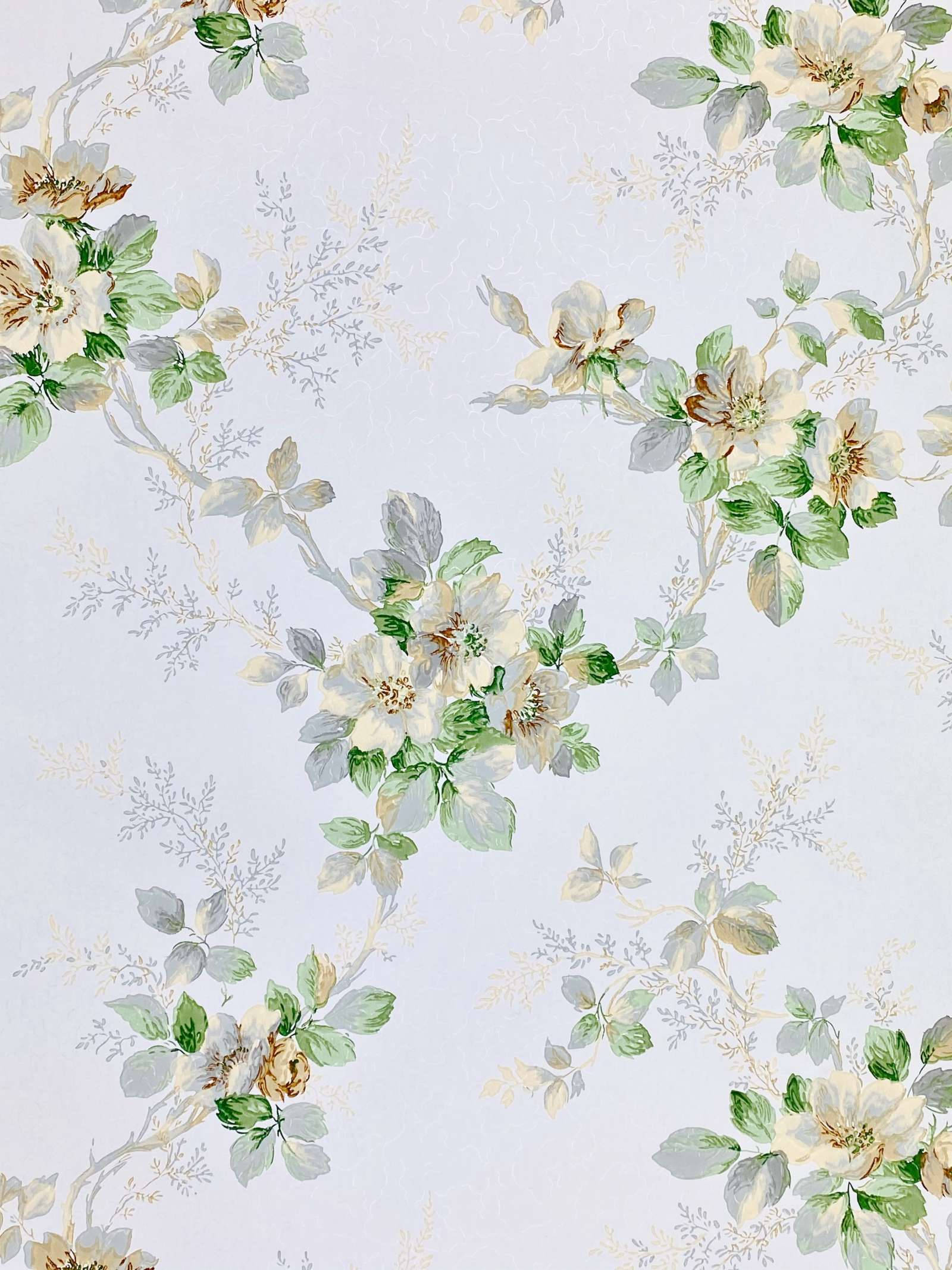 Green Art Floral Phone, cream flowers, green leaves, Full HD Phone Wallpaper