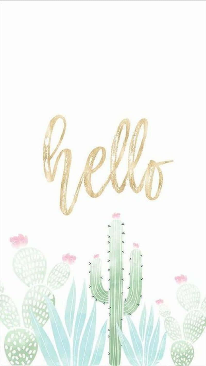 cactus, hello, gold script, HD Phone Wallpaper