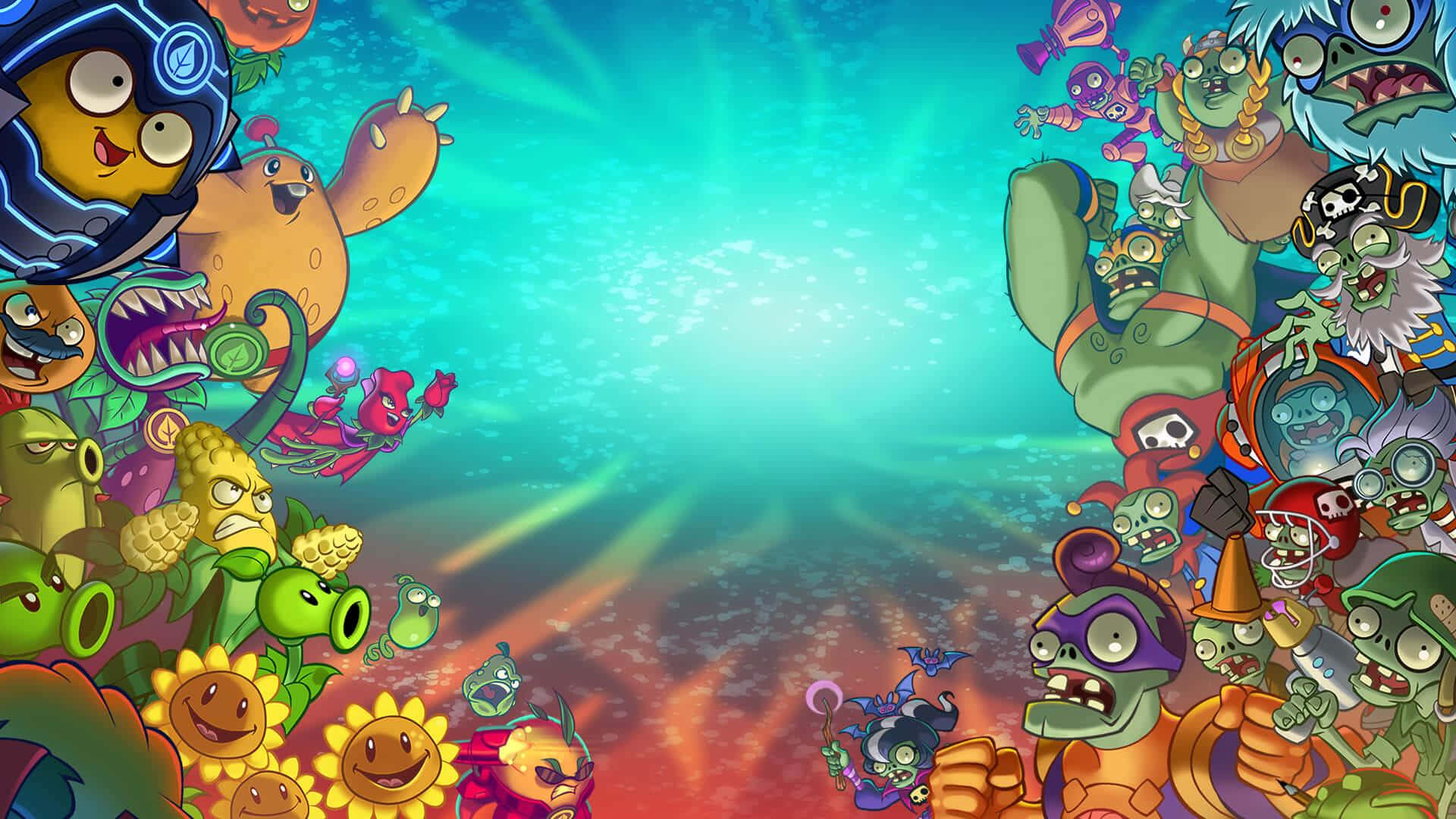 Plants Vs Zombies, 1920 x 1080, underwater battle scene, Full HD Desktop Wallpaper